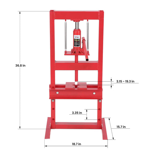 Dulytek 6 Ton Hydraulic Benchtop Shop Press with Adjustable Height Bed